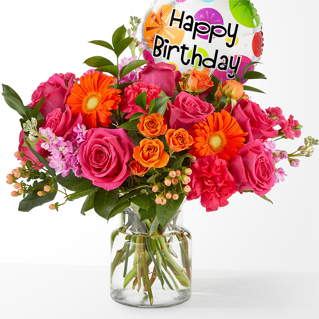 Fiesta Bouquet with Birthday Balloon – Dutch Floral, Edina MO