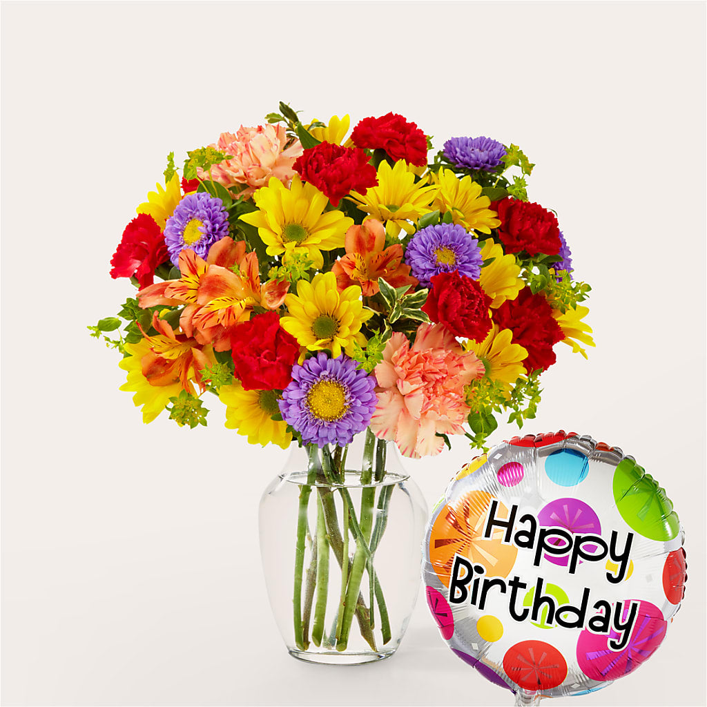Kaleidoscope Bouquet with Birthday Balloon – Dutch Floral, Edina MO