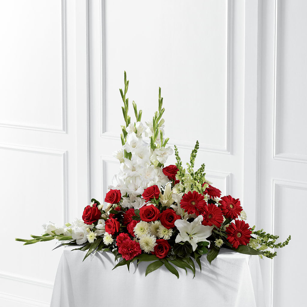 Crimson & White Arrangement – Dutch Floral, Edina MO