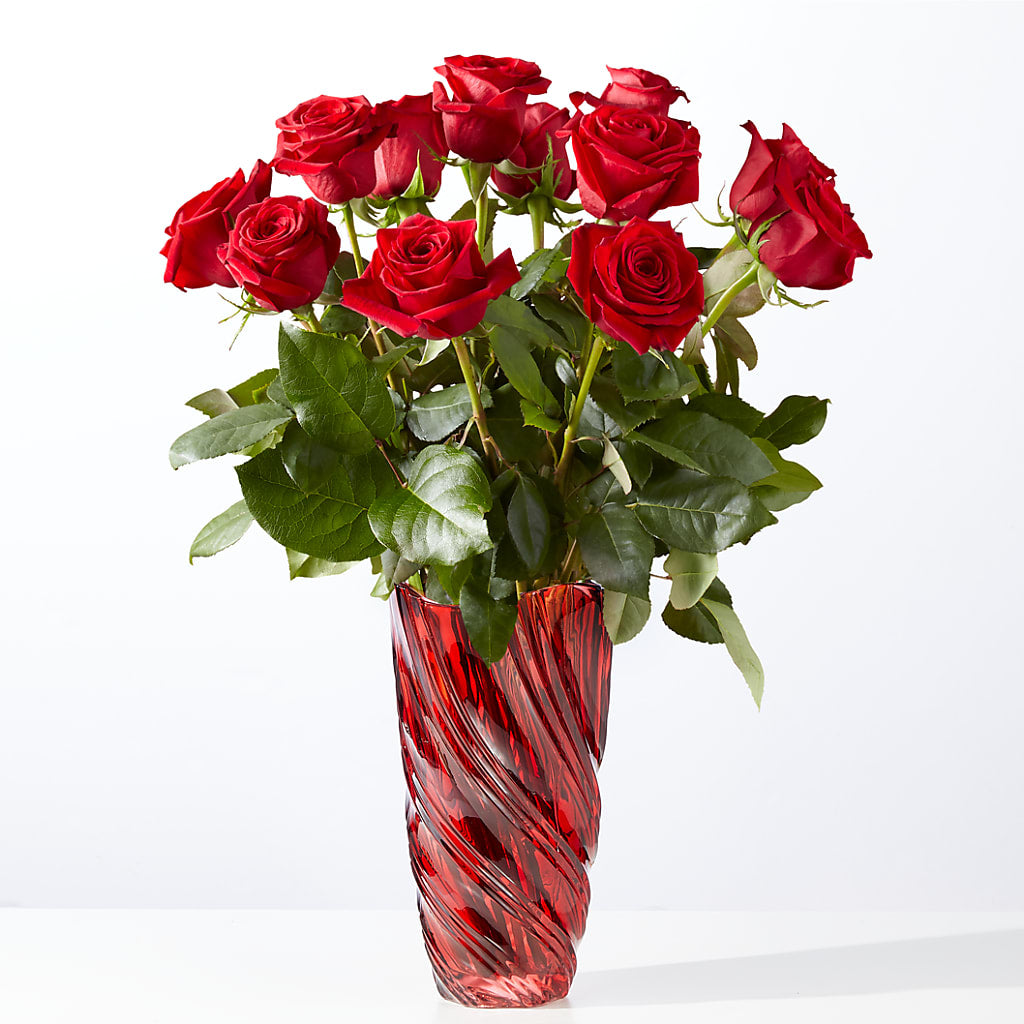 Classic Love Red Rose Bouquet with Luxe Swirl Vase – Dutch Floral, Edina MO