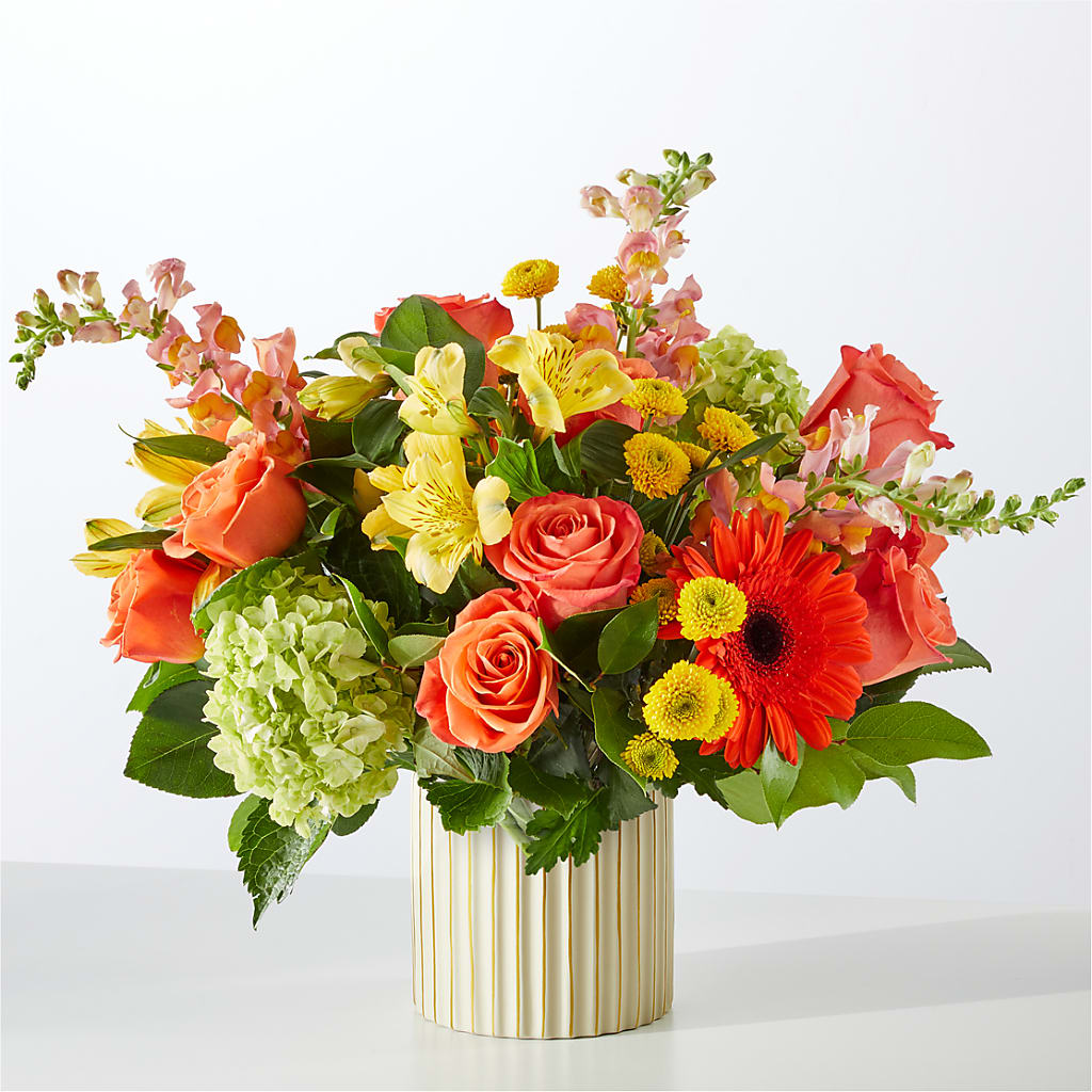 Autumn Sunshine Bouquet with Ivory Vase – Dutch Floral, Edina MO